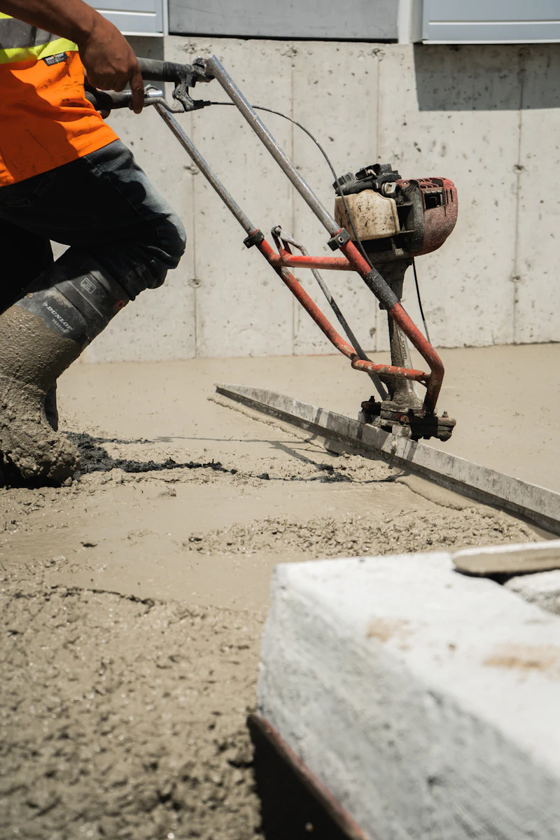 Liquid screed being pumped onto a prepared floor